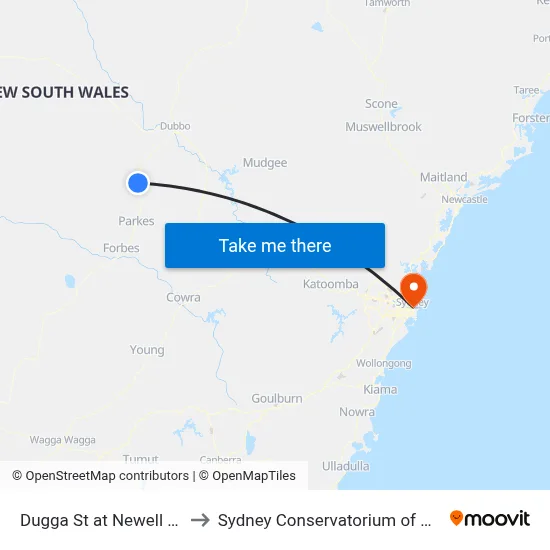 Dugga St at Newell Hwy to Sydney Conservatorium of Music map