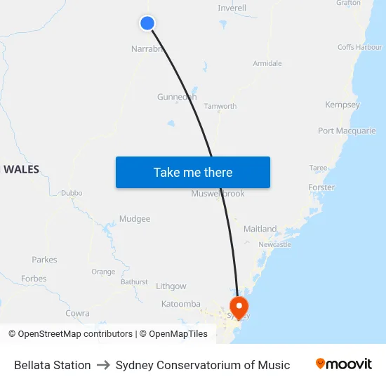 Bellata Station to Sydney Conservatorium of Music map
