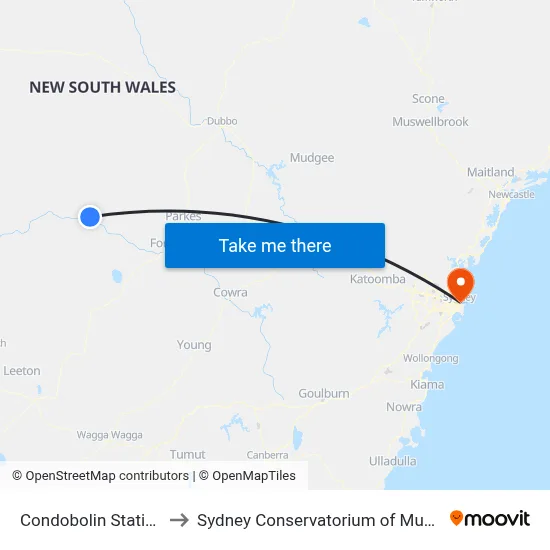 Condobolin Station to Sydney Conservatorium of Music map