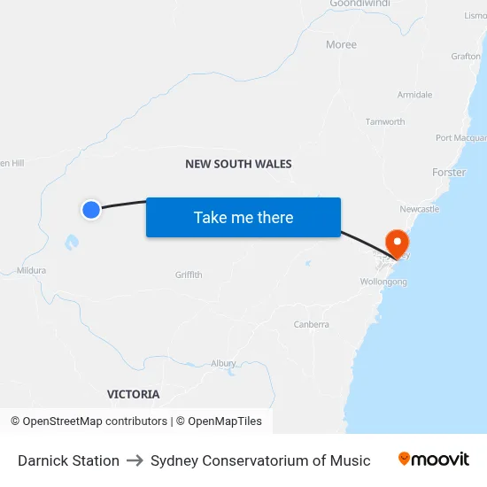 Darnick Station to Sydney Conservatorium of Music map
