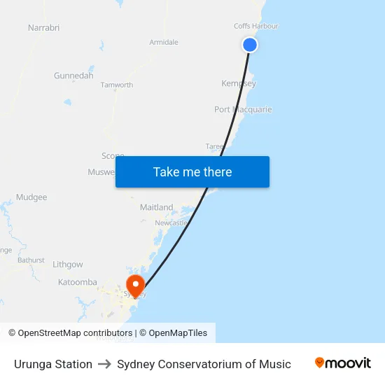 Urunga Station to Sydney Conservatorium of Music map