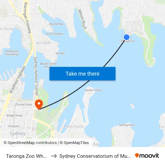 Taronga Zoo Wharf to Sydney Conservatorium of Music map