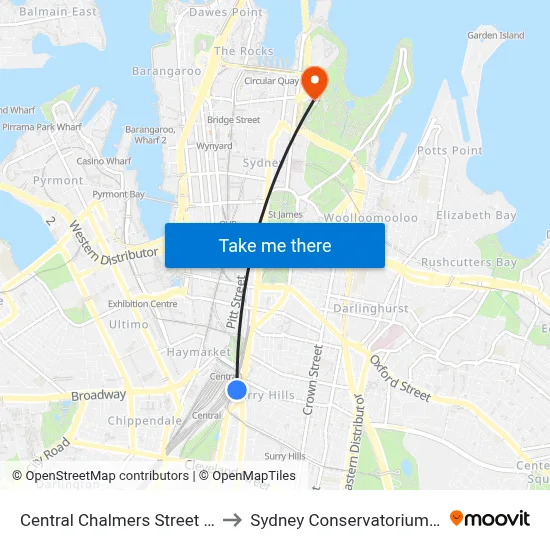 Central Chalmers Street Light Rail to Sydney Conservatorium of Music map