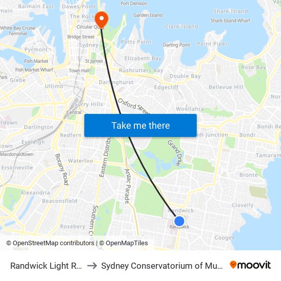 Randwick Light Rail to Sydney Conservatorium of Music map