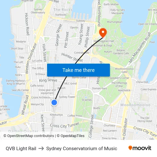 QVB Light Rail to Sydney Conservatorium of Music map