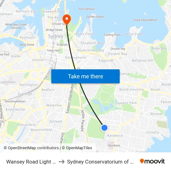 Wansey Road Light Rail to Sydney Conservatorium of Music map