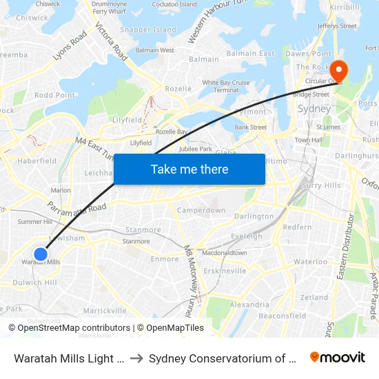 Waratah Mills Light Rail to Sydney Conservatorium of Music map