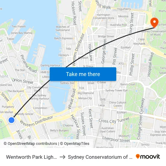 Wentworth Park Light Rail to Sydney Conservatorium of Music map