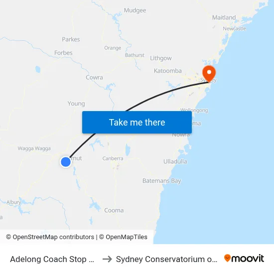 Adelong Coach Stop Neill St to Sydney Conservatorium of Music map