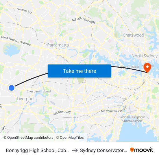 Bonnyrigg High School, Cabramatta Rd West to Sydney Conservatorium of Music map