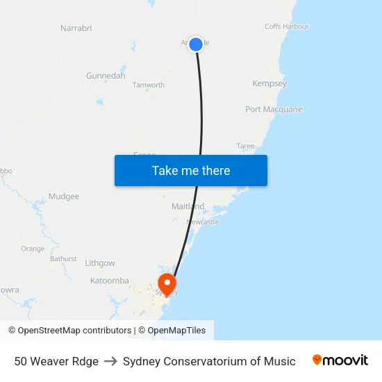 50 Weaver Rdge to Sydney Conservatorium of Music map