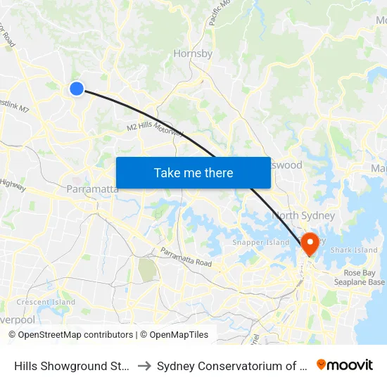 Hills Showground Station to Sydney Conservatorium of Music map