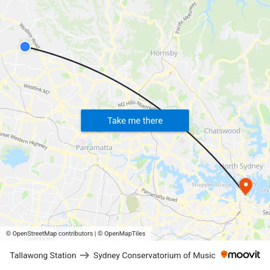 Tallawong Station to Sydney Conservatorium of Music map