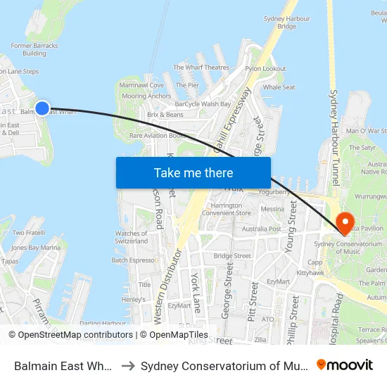 Balmain East Wharf to Sydney Conservatorium of Music map
