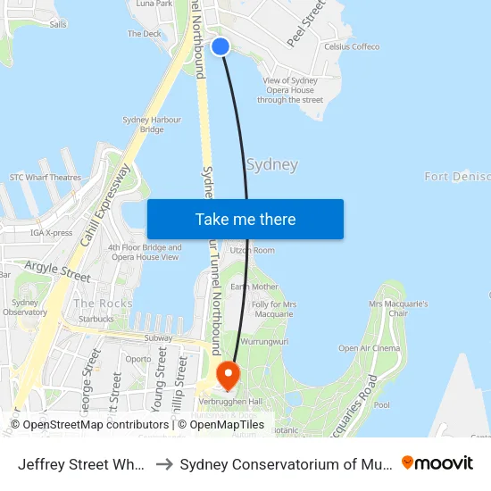 Jeffrey Street Wharf to Sydney Conservatorium of Music map