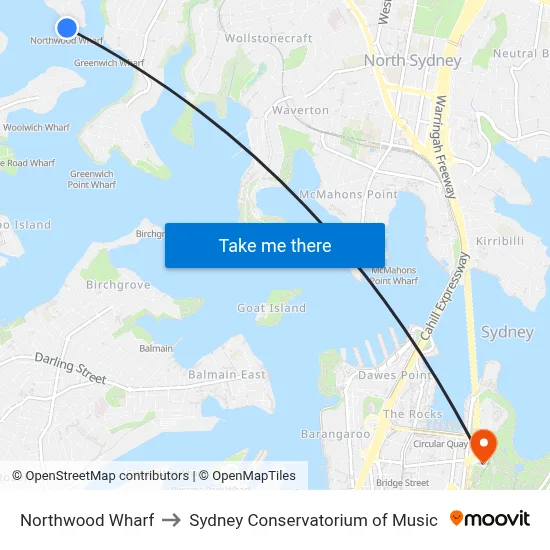 Northwood Wharf to Sydney Conservatorium of Music map