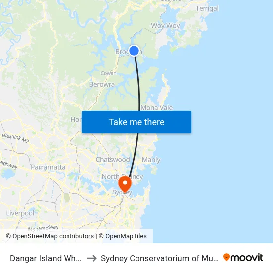 Dangar Island Wharf to Sydney Conservatorium of Music map