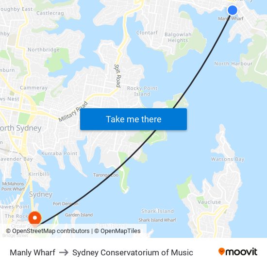 Manly Wharf to Sydney Conservatorium of Music map