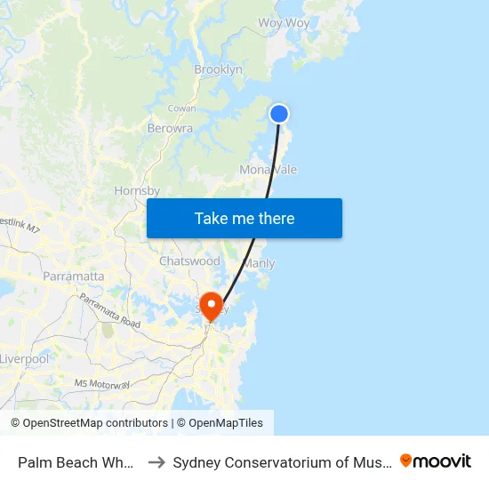 Palm Beach Wharf to Sydney Conservatorium of Music map