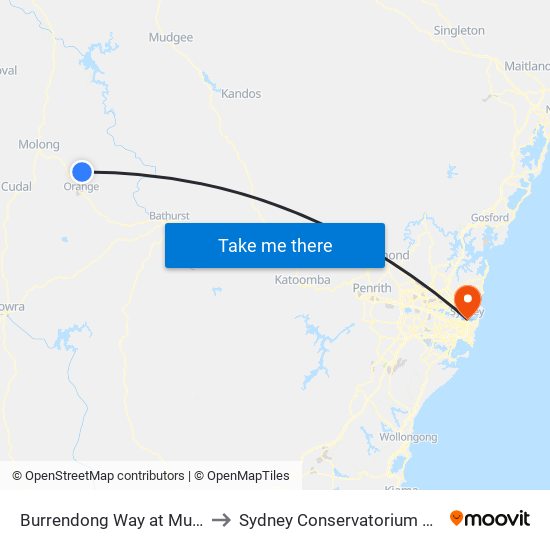 Burrendong Way at Mulyan Rd to Sydney Conservatorium of Music map