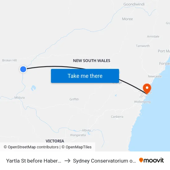 Yartla St before Haberfield St to Sydney Conservatorium of Music map