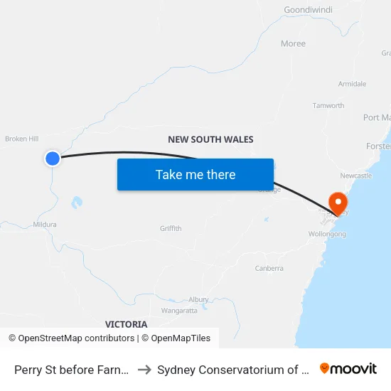 Perry St at Farnell St to Sydney Conservatorium of Music map