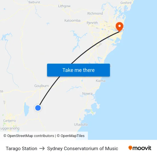 Tarago Station to Sydney Conservatorium of Music map