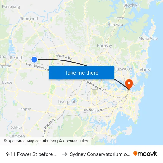 9-11 Power St before Bent St to Sydney Conservatorium of Music map