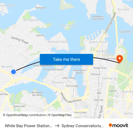 White Bay Power Station, Robert St to Sydney Conservatorium of Music map