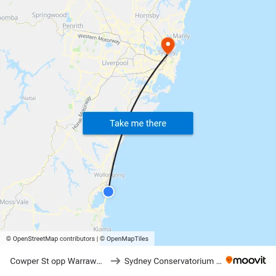 Cowper St opp Warrawong Plaza to Sydney Conservatorium of Music map