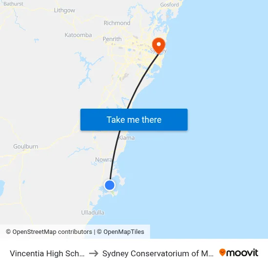 Vincentia High School to Sydney Conservatorium of Music map