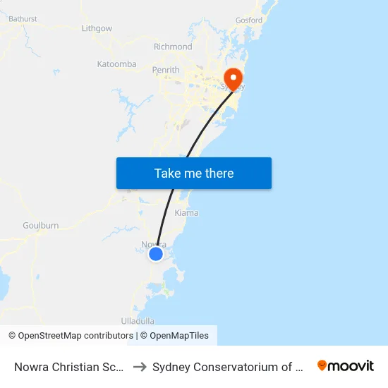 Nowra Christian School to Sydney Conservatorium of Music map