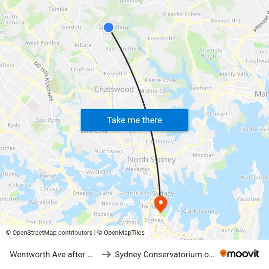 Wentworth Ave after Bligh St to Sydney Conservatorium of Music map