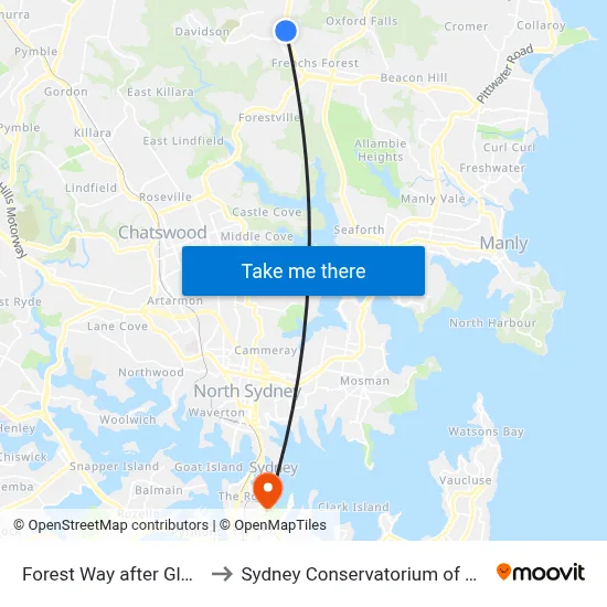 Forest Way after Glen St to Sydney Conservatorium of Music map