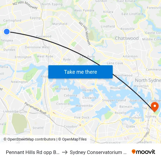 Pennant Hills Rd opp Baker St to Sydney Conservatorium of Music map