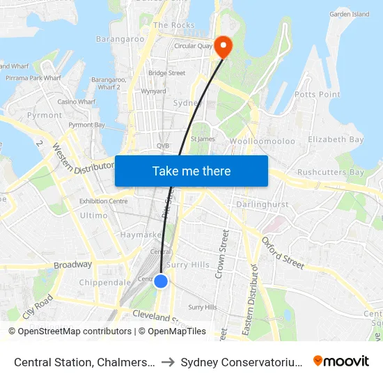 Central Station, Chalmers St, Stand G to Sydney Conservatorium of Music map