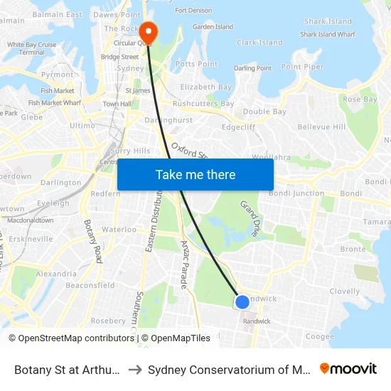 Botany St at Arthur St to Sydney Conservatorium of Music map