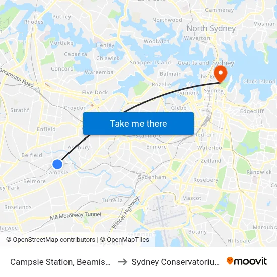Campsie Station, Beamish St, Stand B to Sydney Conservatorium of Music map