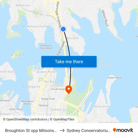 Broughton St opp Milsons Point Station to Sydney Conservatorium of Music map