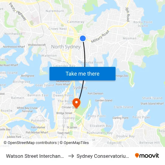 Watson Street Interchange, Stand B to Sydney Conservatorium of Music map