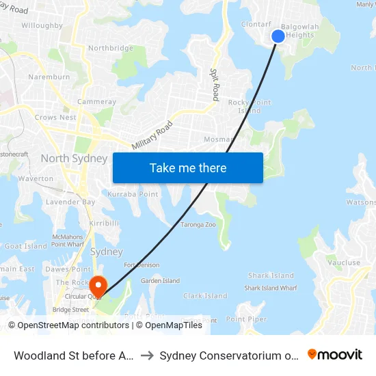 Woodland St before Alder St to Sydney Conservatorium of Music map