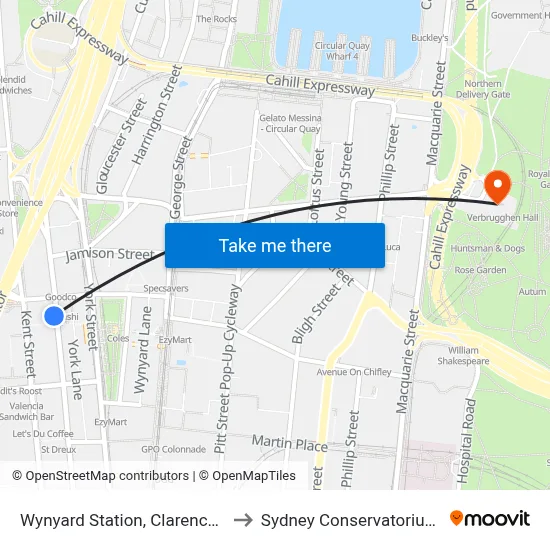 Wynyard Station, Clarence St, Stand R to Sydney Conservatorium of Music map