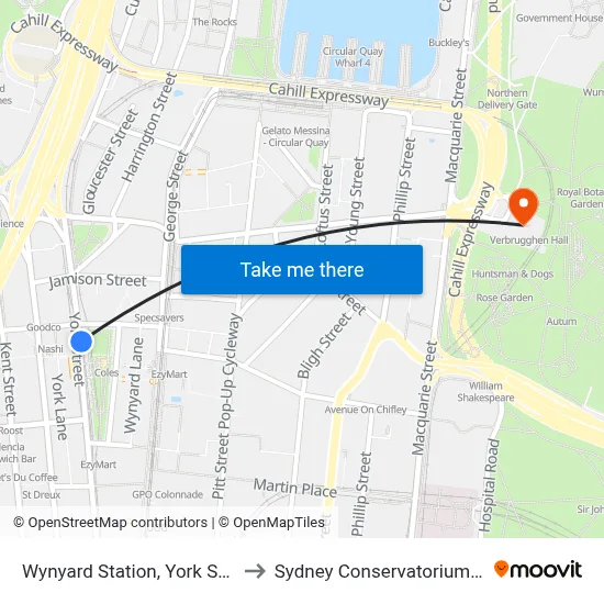 Wynyard Station, York St, Stand N to Sydney Conservatorium of Music map