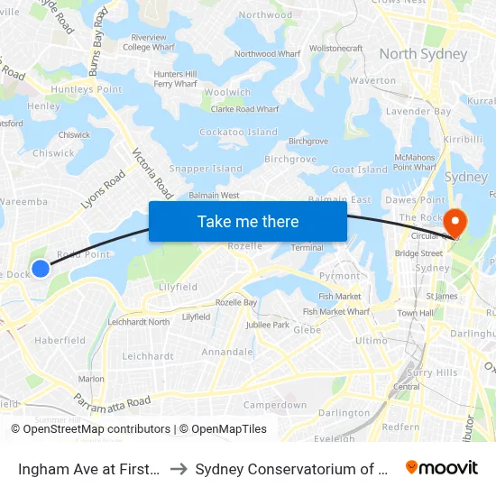 Ingham Ave at First Ave to Sydney Conservatorium of Music map