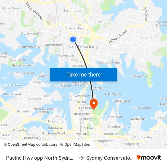 Pacific Hwy opp North Sydney Girls High School to Sydney Conservatorium of Music map