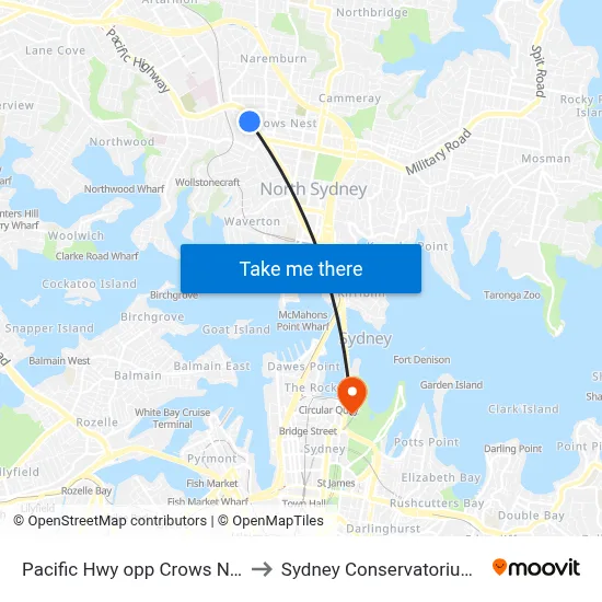 Pacific Hwy opp Crows Nest Station to Sydney Conservatorium of Music map