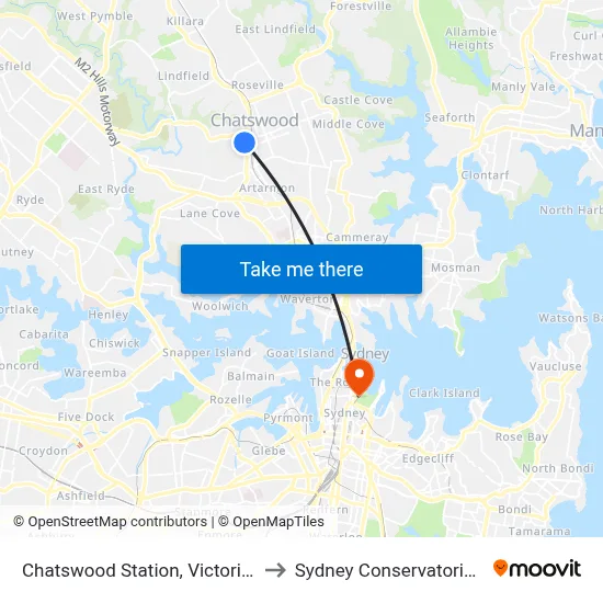 Chatswood Station, Victoria Ave, Stand E to Sydney Conservatorium of Music map
