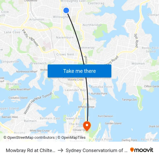 Mowbray Rd at Chiltern Rd to Sydney Conservatorium of Music map