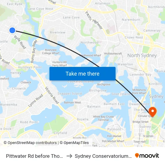 Pittwater Rd before Thompson St to Sydney Conservatorium of Music map