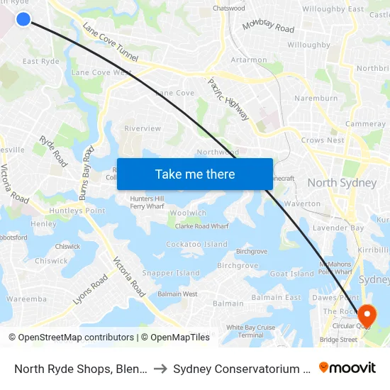 North Ryde Shops, Blenheim Rd to Sydney Conservatorium of Music map